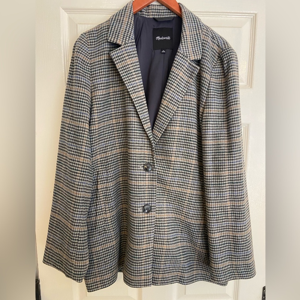Madewell Glen Plaid Wool Blazer Coat Jacket Sz XL